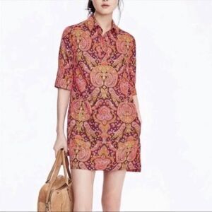 Banana Republic Orange Brown Paisley Mini Shift Shirt Dress Size 0 New